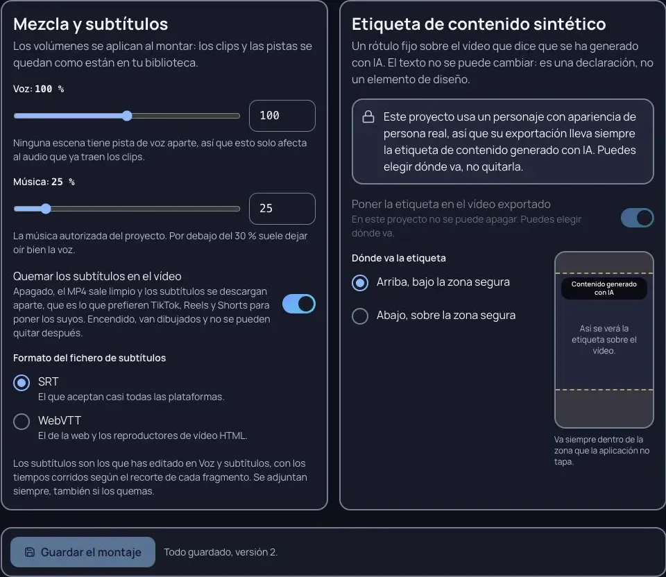 Mezcla, subtítulos y etiqueta obligatoria con protagonista persona