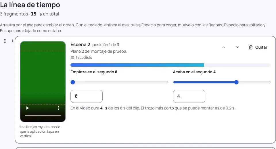 La línea de tiempo del montaje
